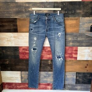 Dsquared2 Mens Distressed Biker Denim Jeans Paint Splatter Size 50 33x32